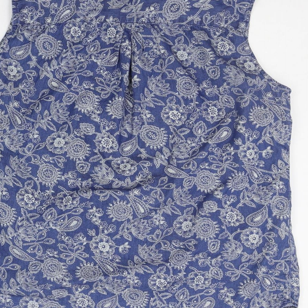 M&Co Womens Blue Floral  Basic Button-Up Size 14
