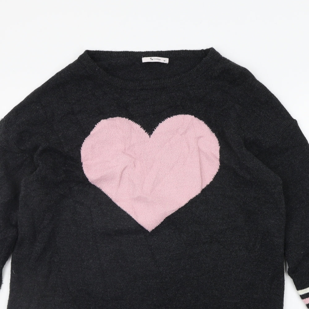TU Womens Grey Striped  Jumper Dress  Size 10  - heart