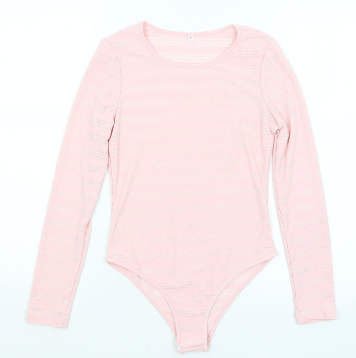 Preworn Womens Pink Striped  Bodysuit One-Piece Size S