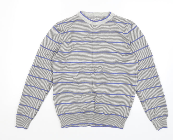 Cedar Wood State Mens Grey Striped Pullover Jumper Size S