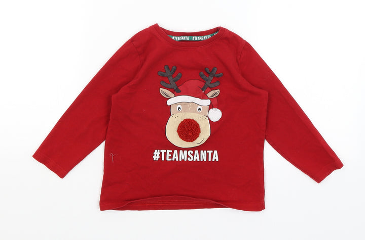 Primark Boys Red   Basic T-Shirt Size 3-4 Years  - Reindeer