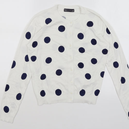 M&S Womens White Polka Dot  Cardigan Jumper Size 12