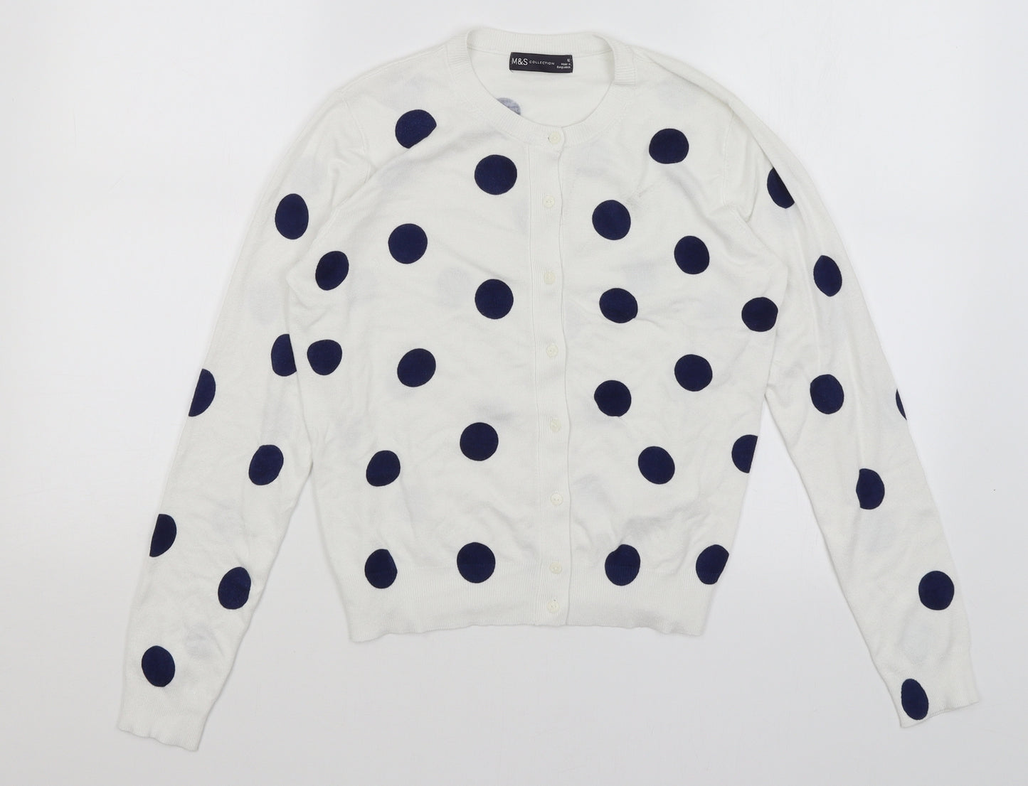 M&S Womens White Polka Dot  Cardigan Jumper Size 12