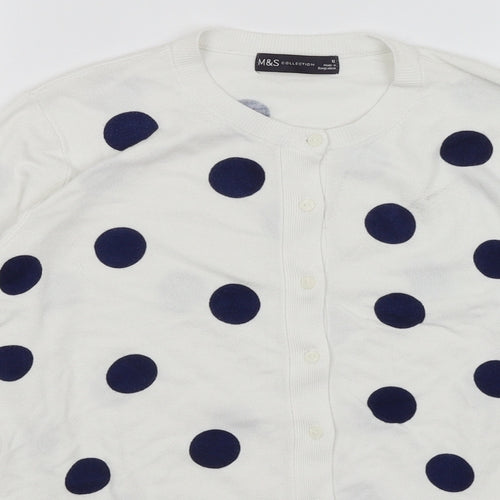 M&S Womens White Polka Dot  Cardigan Jumper Size 12