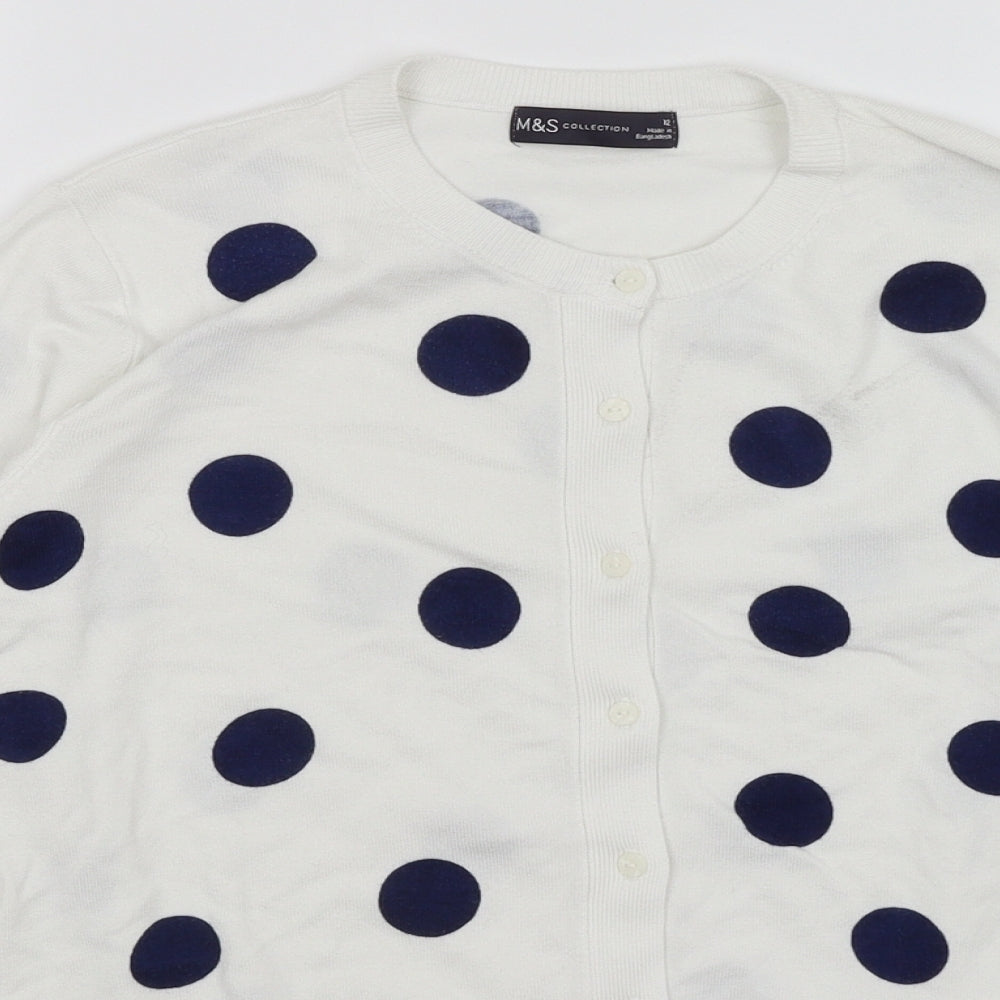 M&S Womens White Polka Dot  Cardigan Jumper Size 12