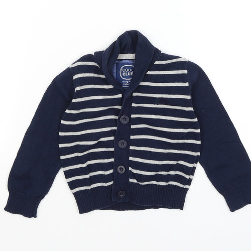 Cool Club Boys Blue Striped  Cardigan Jumper Size 2 Years