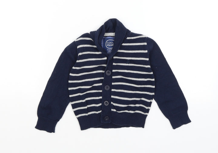 Cool Club Boys Blue Striped Cardigan Jumper Size 2 Years