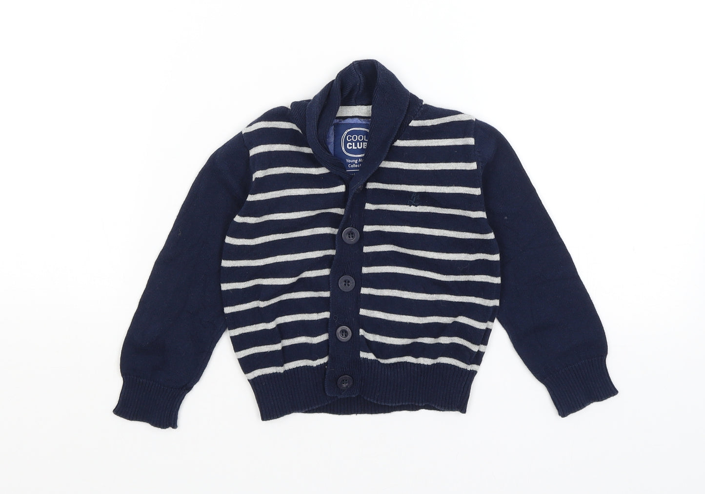 Cool Club Boys Blue Striped  Cardigan Jumper Size 2 Years