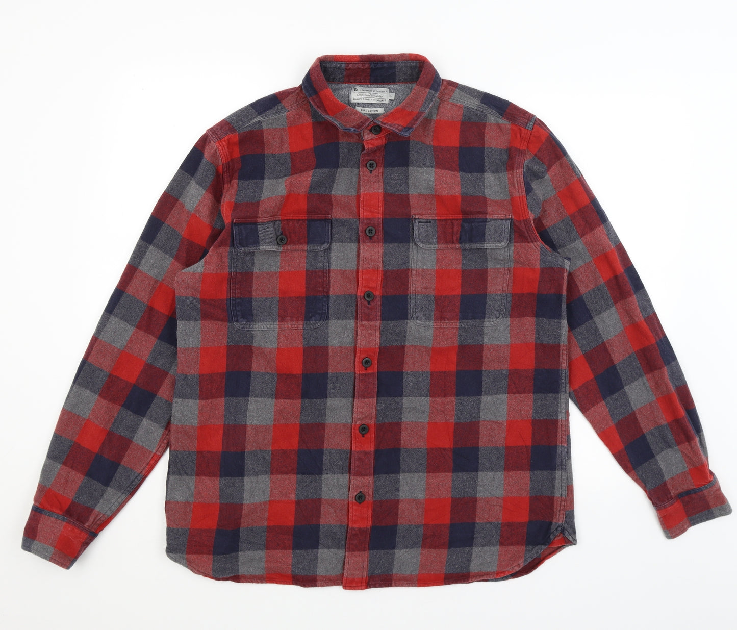 TU Mens Red Check   Button-Up Size L