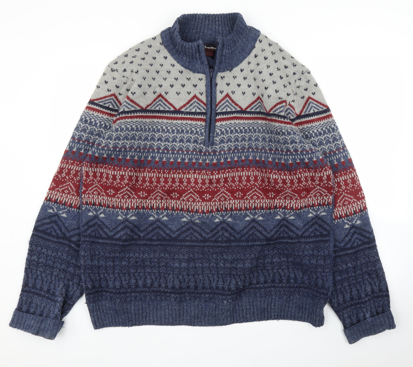 Atlas for Men Mens Blue Fair Isle  Pullover Jumper Size 3XL