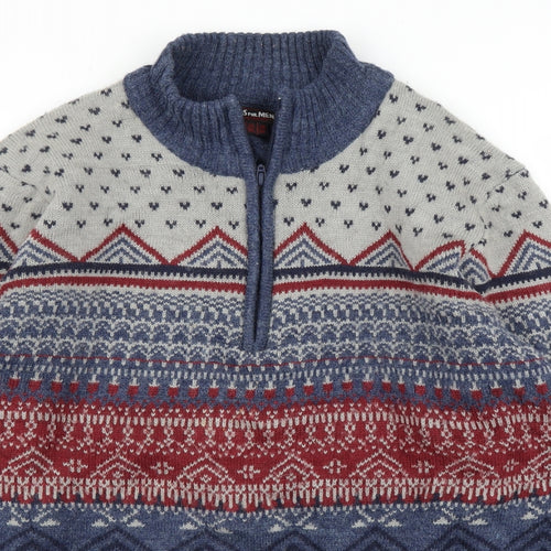 Atlas for Men Mens Blue Fair Isle  Pullover Jumper Size 3XL
