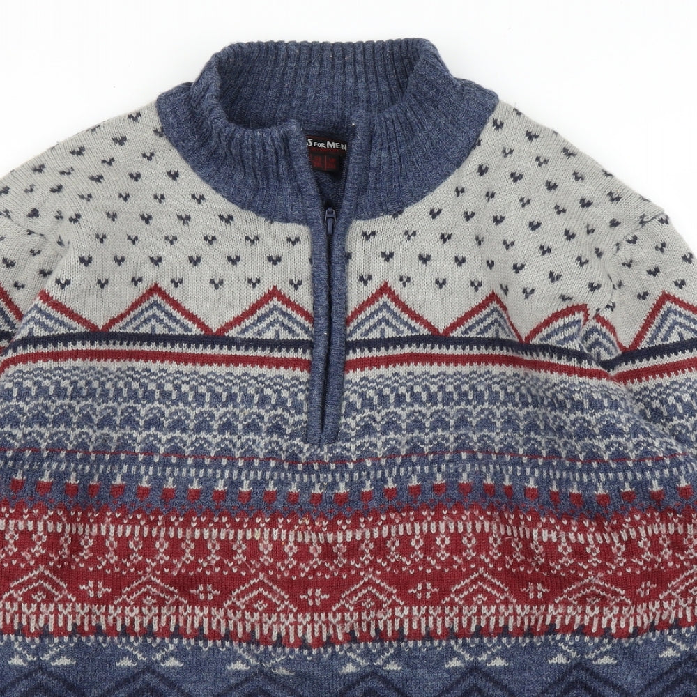 Atlas for Men Mens Blue Fair Isle  Pullover Jumper Size 3XL