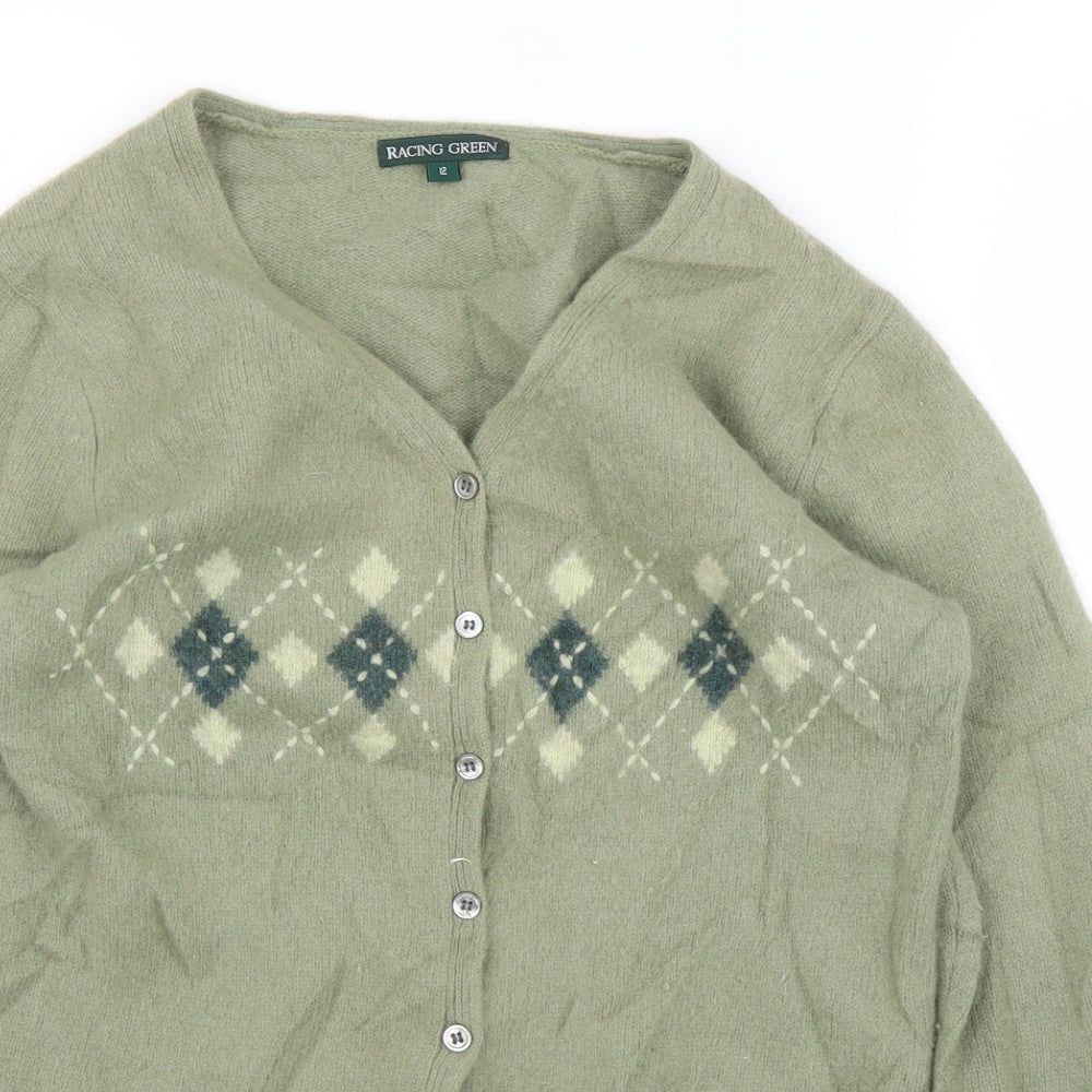 Racing Green Womens Green Argyle/Diamond  Cardigan Jumper Size 12