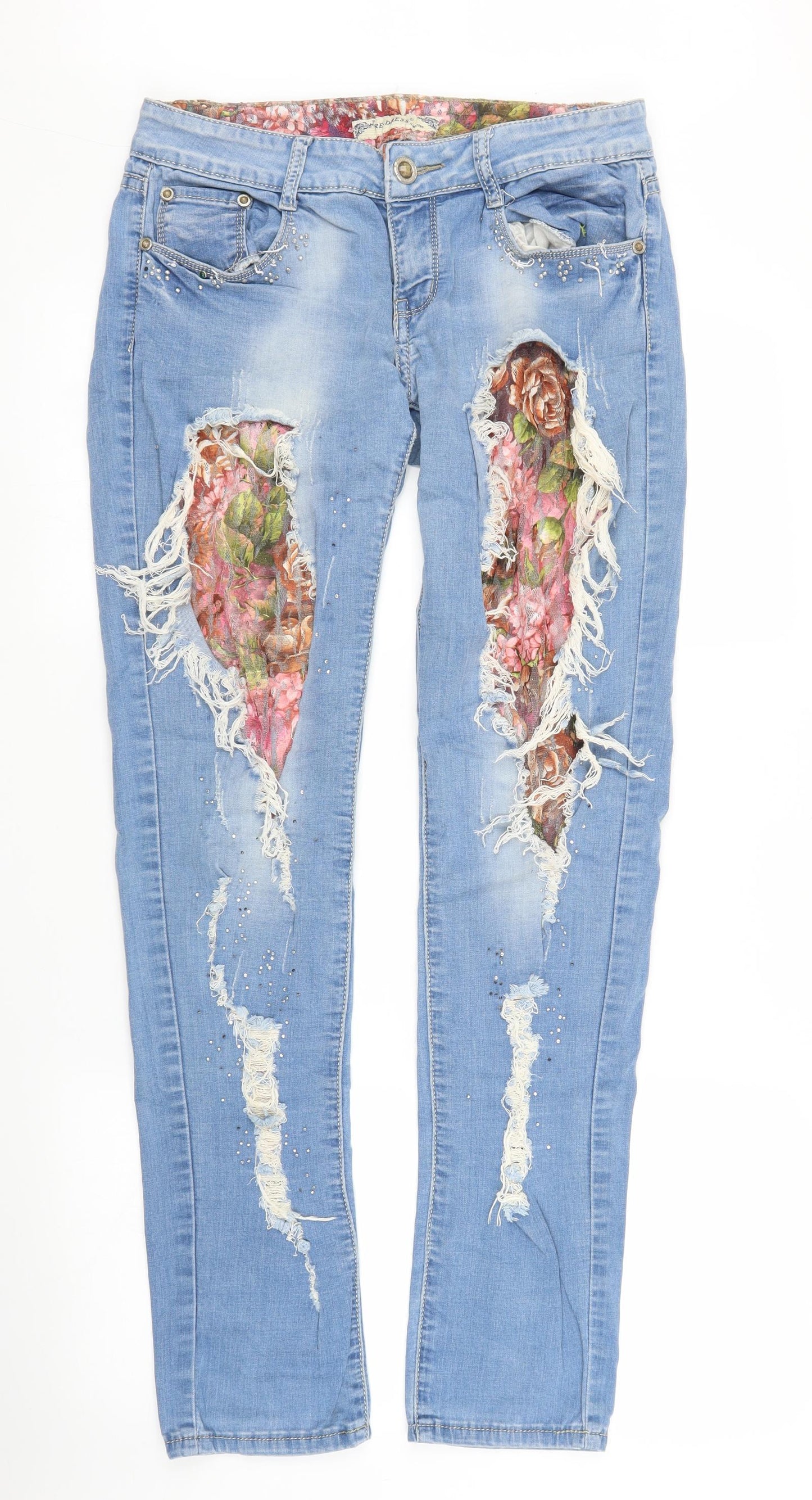 Re-Dress Womens Blue Floral Denim Straight Jeans Size 31 in L31 in