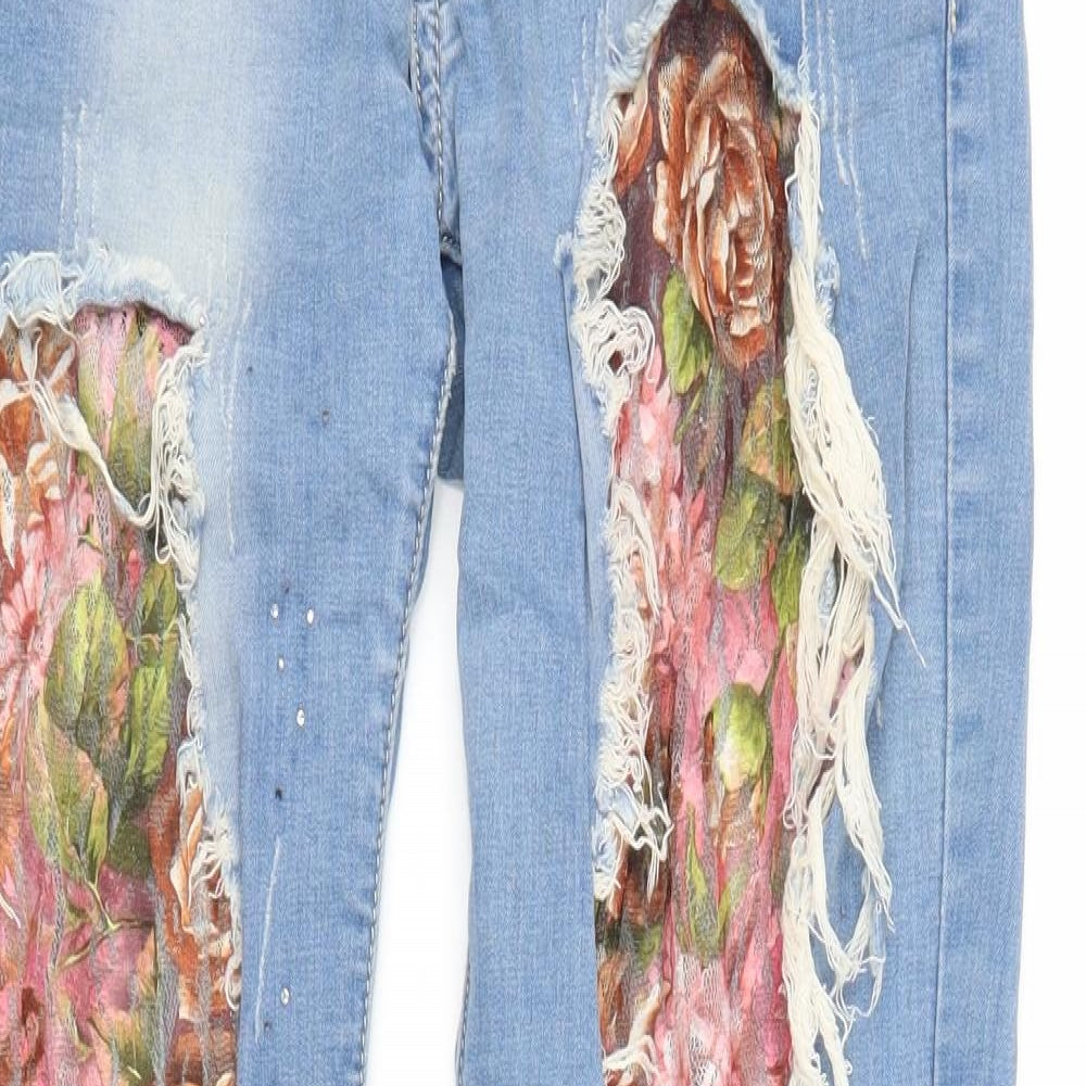 Re-Dress Womens Blue Floral Denim Straight Jeans Size 31 in L31 in