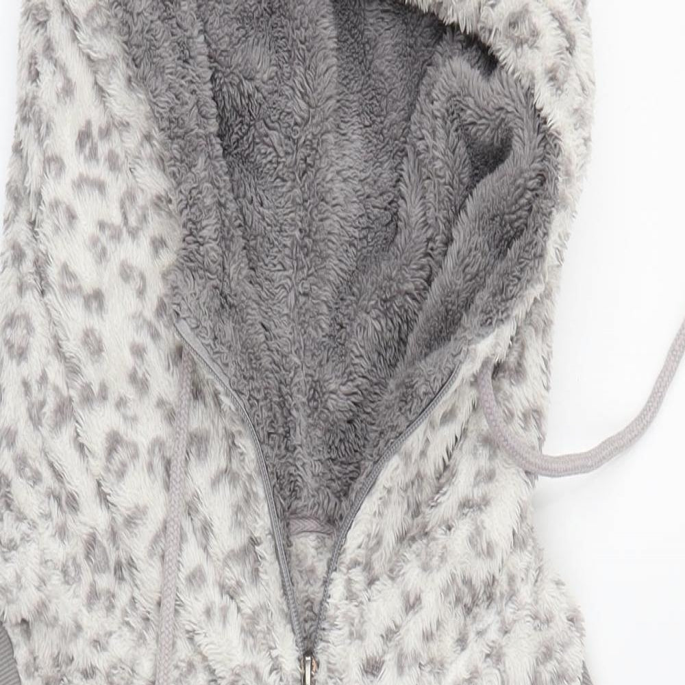 Fresh Made Womens Grey Animal Print  Gilet Coatigan Size L  - Leopard print