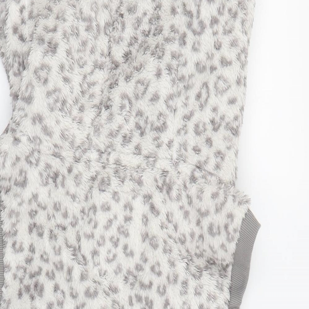 Fresh Made Womens Grey Animal Print  Gilet Coatigan Size L  - Leopard print