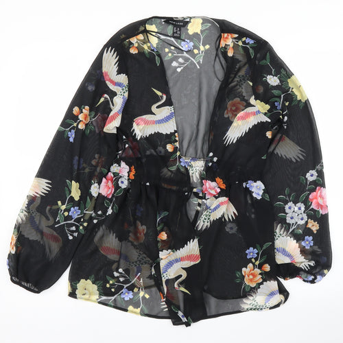 New Look Womens Black Floral  Kimono Blouse Size 10