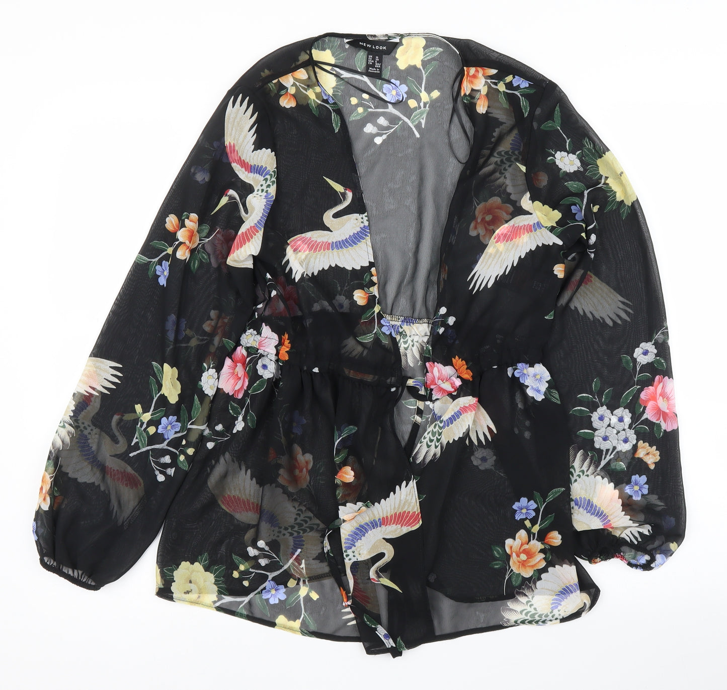 New Look Womens Black Floral  Kimono Blouse Size 10