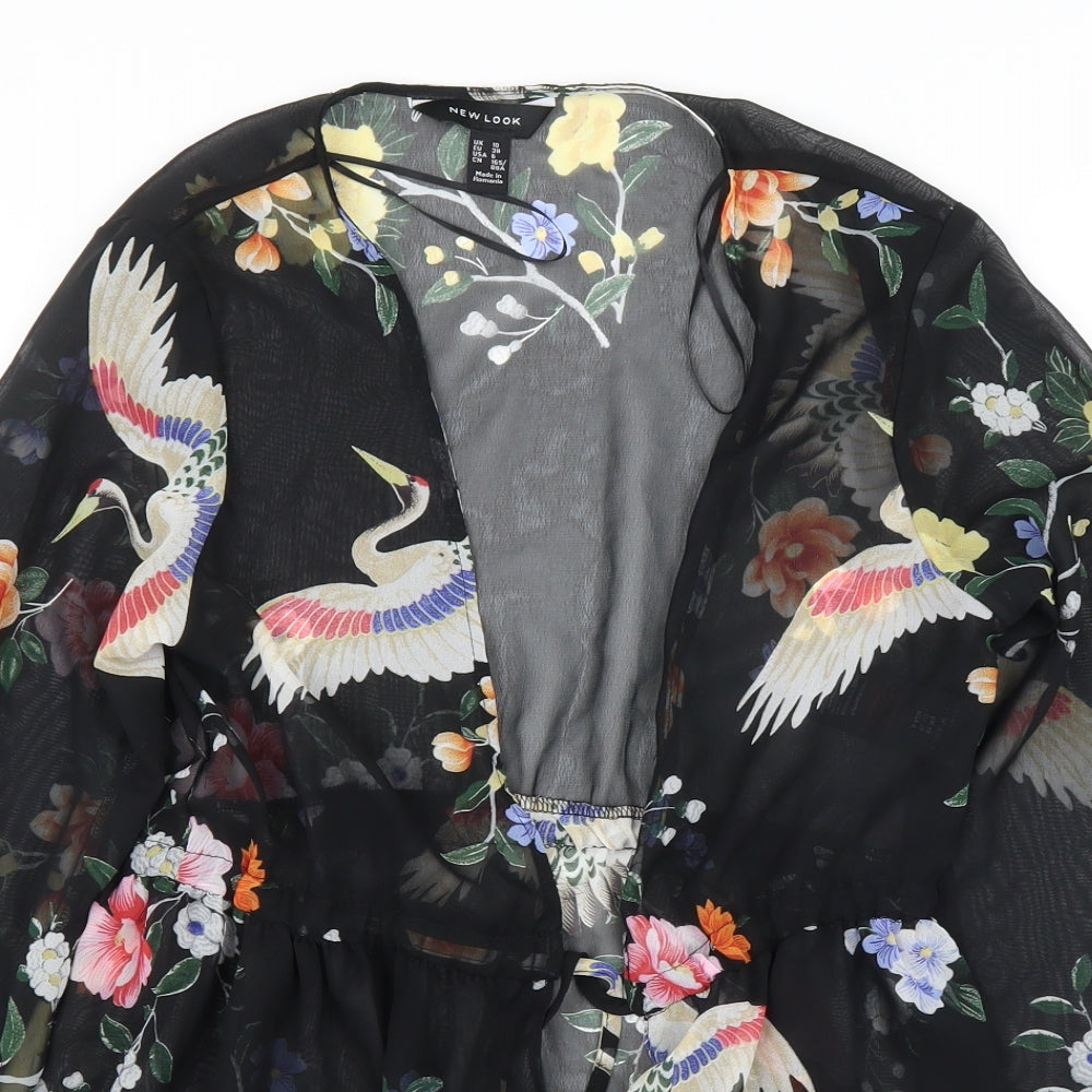 New Look Womens Black Floral  Kimono Blouse Size 10