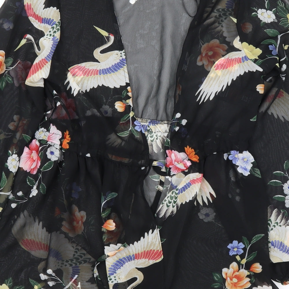 New Look Womens Black Floral  Kimono Blouse Size 10