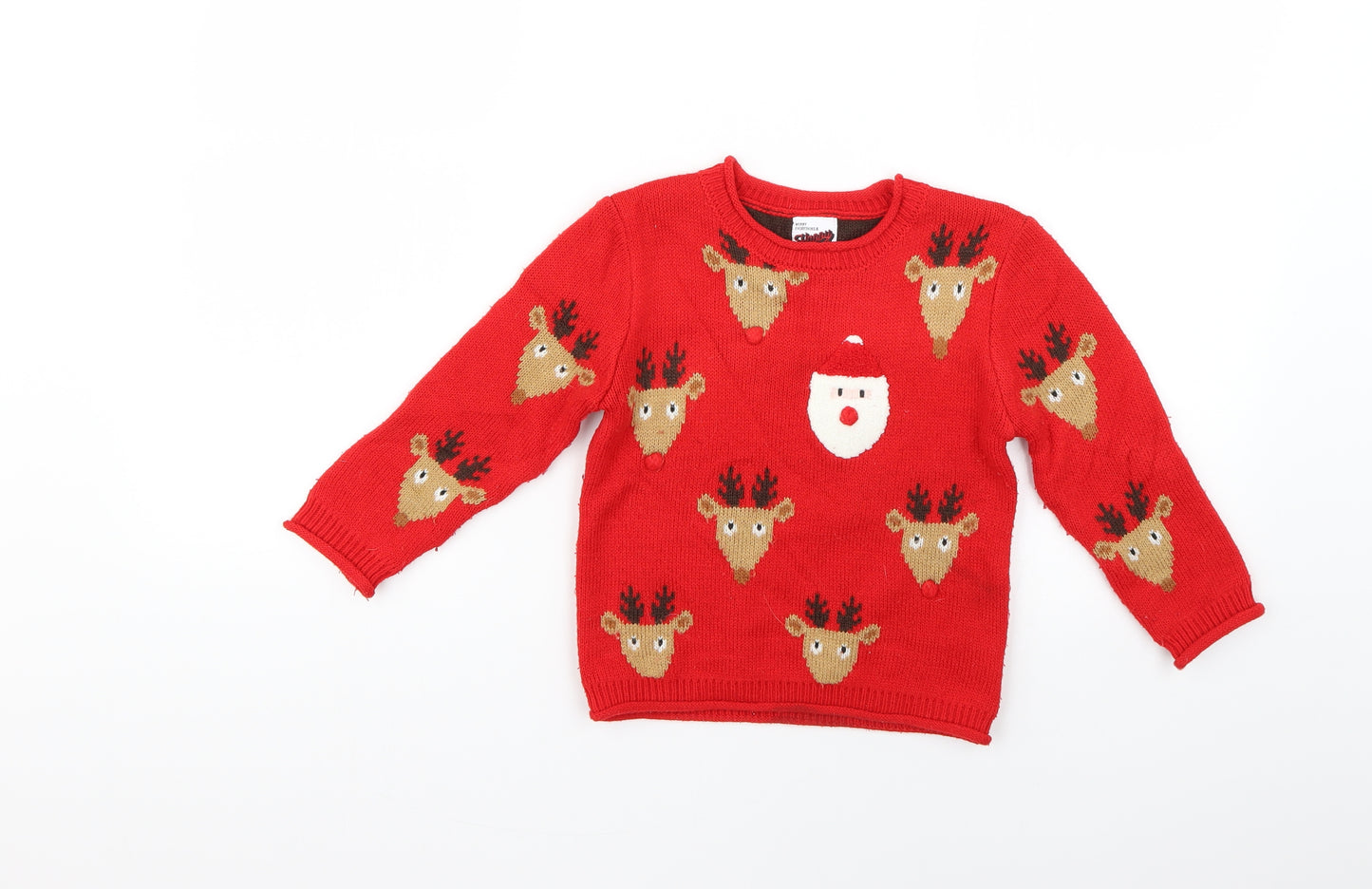George Boys Red Geometric  Pullover Jumper Size 2-3 Years  - Christmas