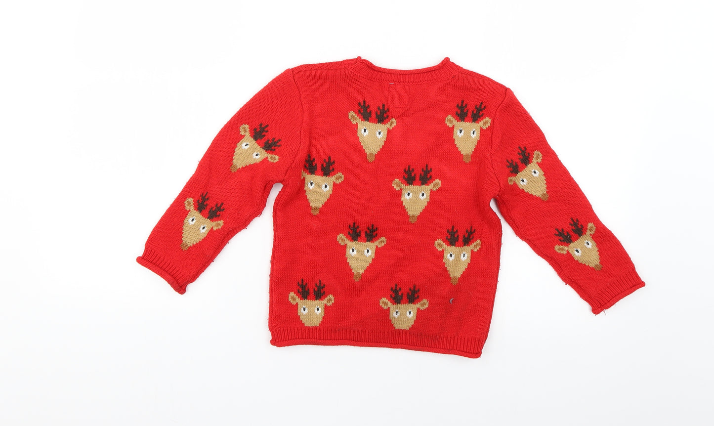 George Boys Red Geometric  Pullover Jumper Size 2-3 Years  - Christmas