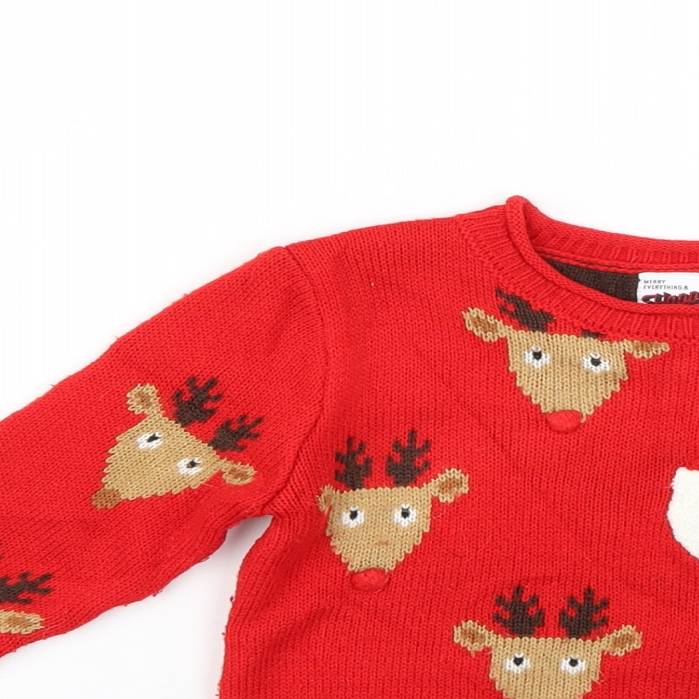 George Boys Red Geometric  Pullover Jumper Size 2-3 Years  - Christmas