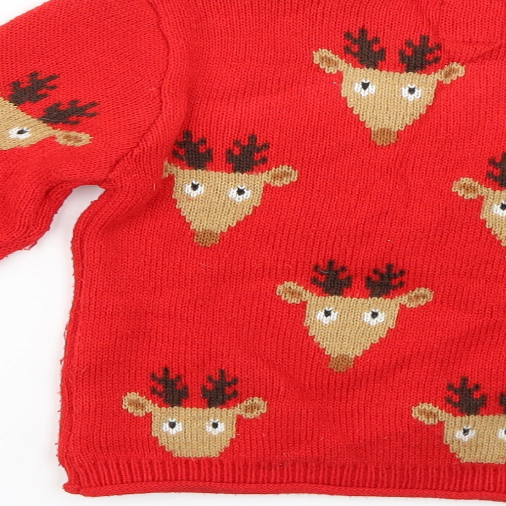 George Boys Red Geometric  Pullover Jumper Size 2-3 Years  - Christmas