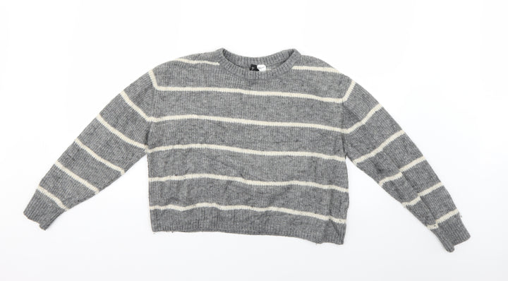 H&M Womens Grey Striped Pullover Jumper Size M