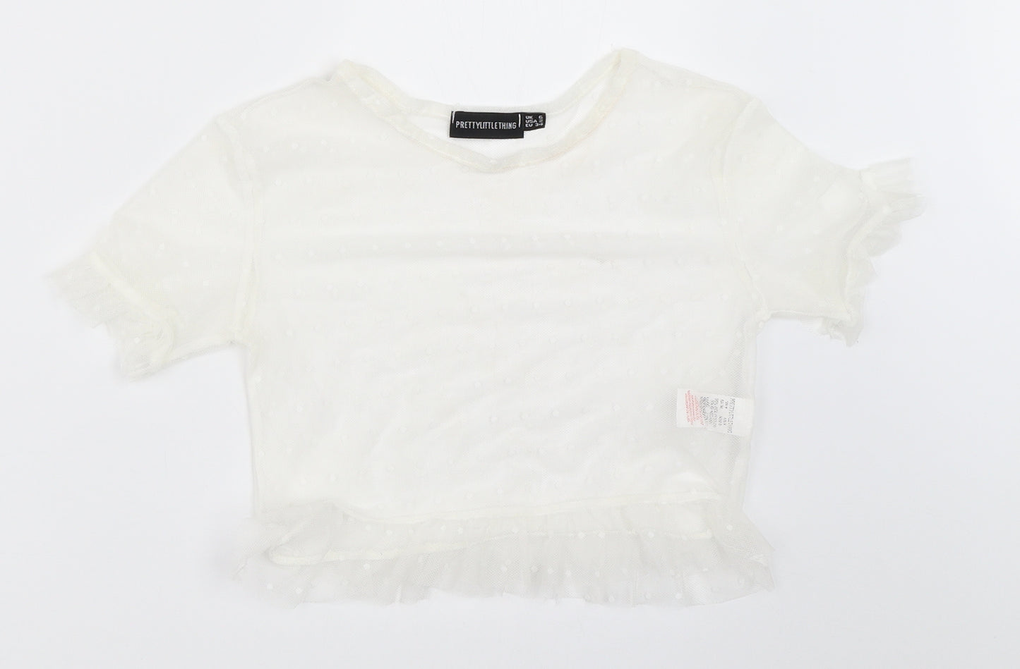 PRETTYLITTLETHING Womens White   Cropped Blouse Size 6
