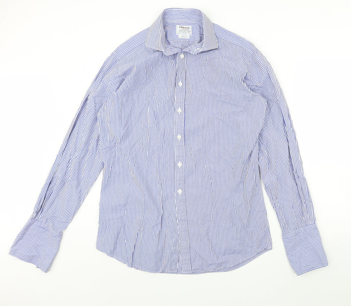 T.m Jewin Mens Blue Striped Dress Shirt Size 36