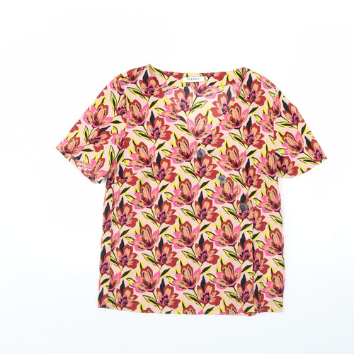 Pieces Womens Pink Floral  Basic Blouse Size M