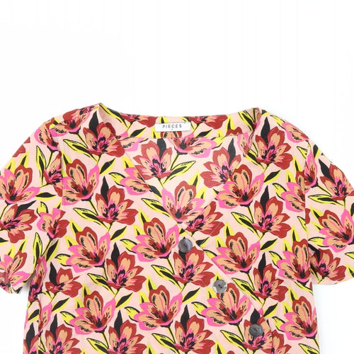 Pieces Womens Pink Floral  Basic Blouse Size M