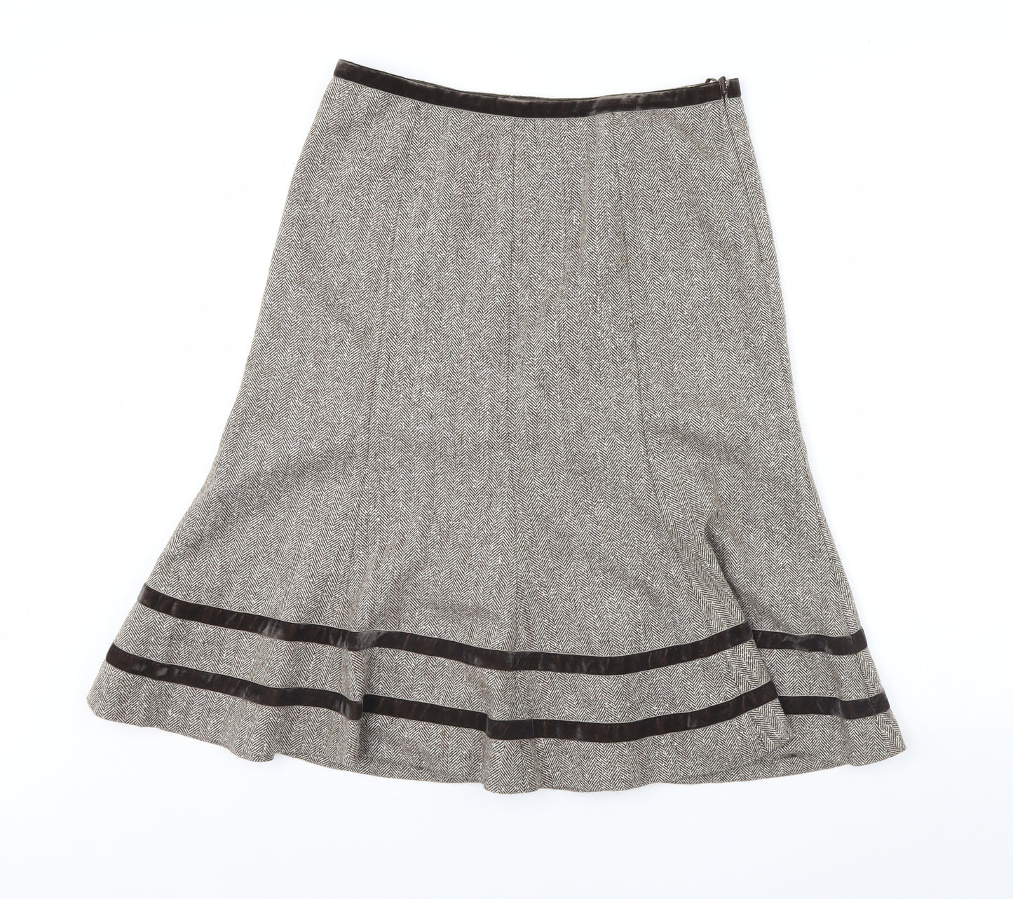 Pomodoro Womens Brown Herringbone  Flare Skirt Size 10