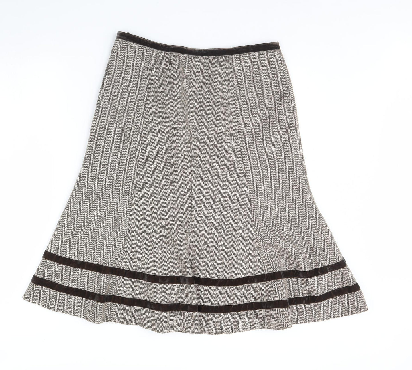 Pomodoro Womens Brown Herringbone  Flare Skirt Size 10