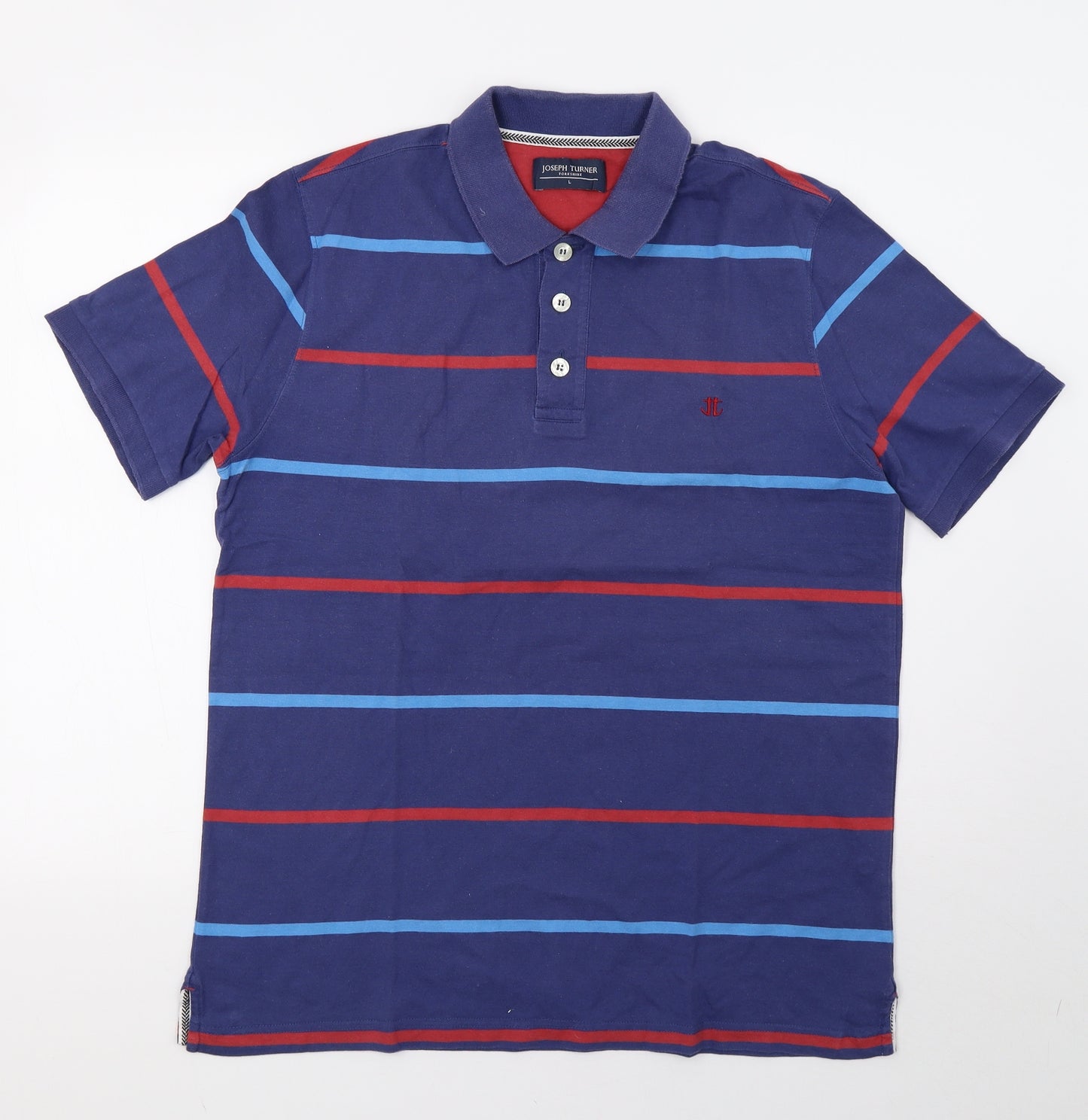 Joseph Turner Mens Blue Striped   Polo Size L