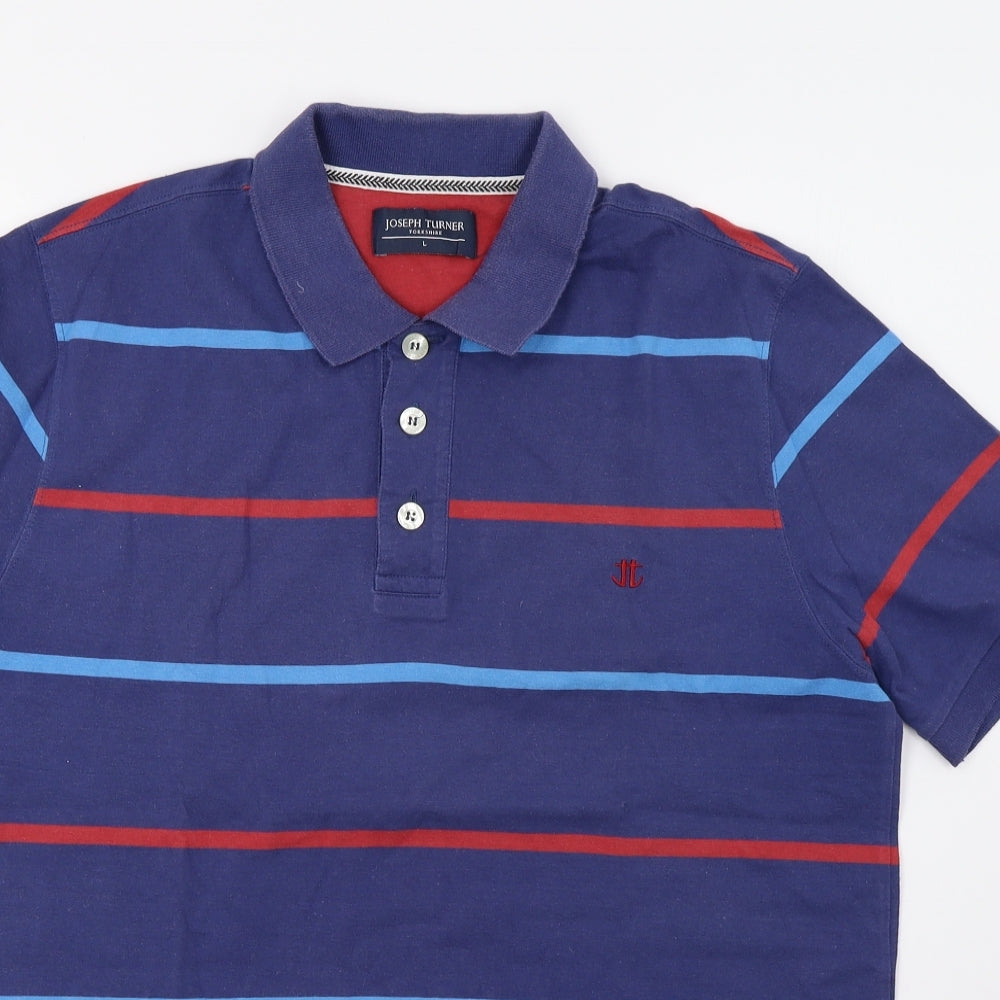 Joseph Turner Mens Blue Striped   Polo Size L