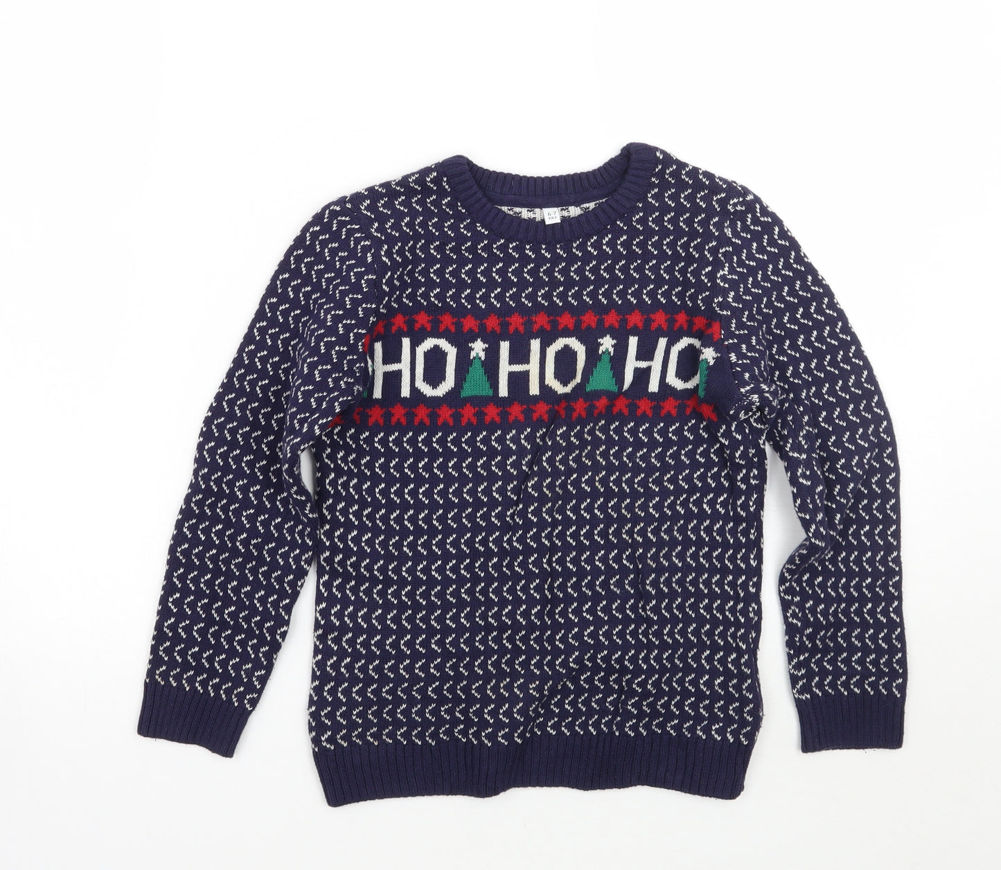 Marks and Spencer Boys Blue Geometric  Pullover Jumper Size 6-7 Years  - Christmas