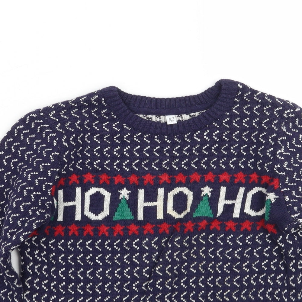 Marks and Spencer Boys Blue Geometric  Pullover Jumper Size 6-7 Years  - Christmas