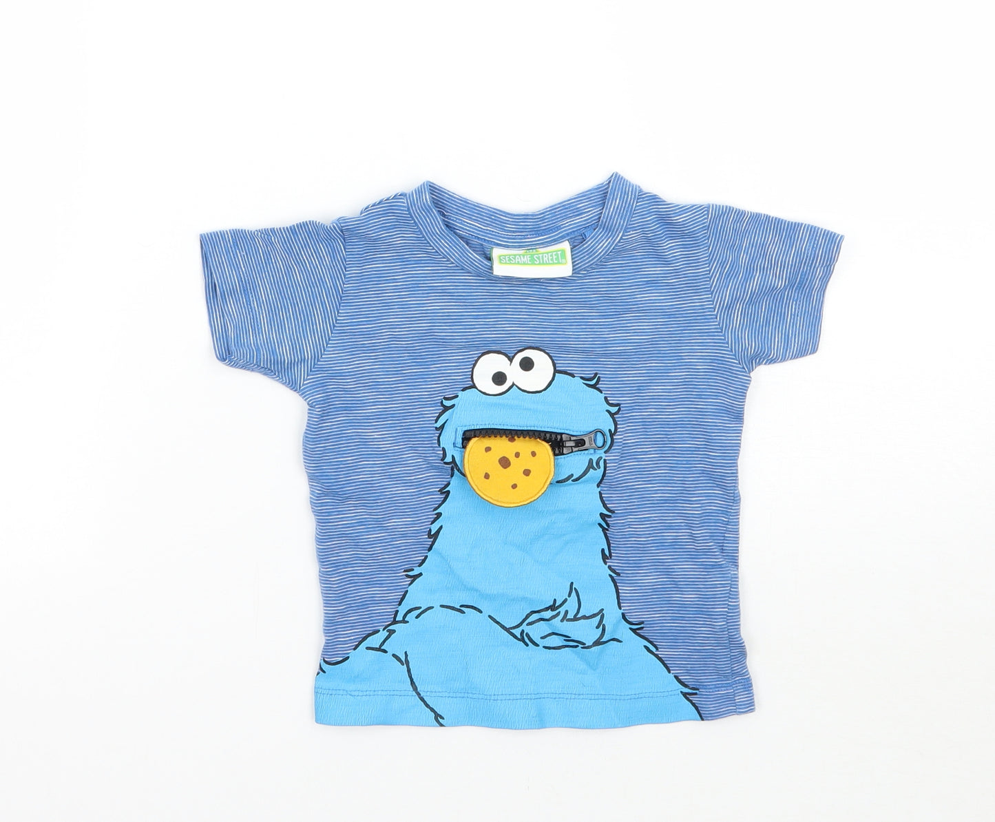 NEXT Boys Blue Striped  Basic T-Shirt Size 6-9 Months  - Sesame Street
