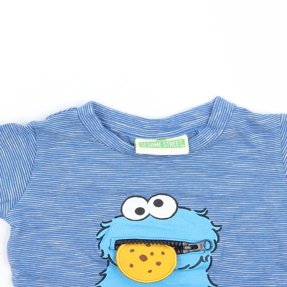 NEXT Boys Blue Striped  Basic T-Shirt Size 6-9 Months  - Sesame Street