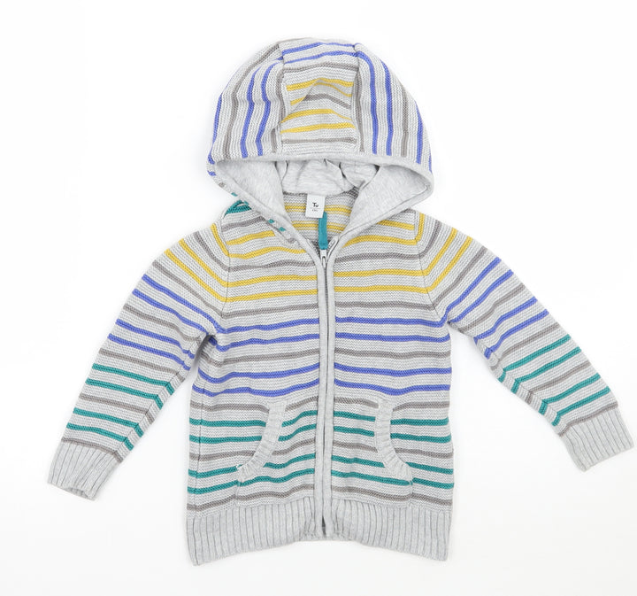 TU Girls Grey Striped Jacket Coatigan Size 2 Years