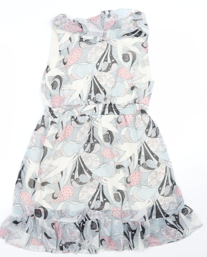 Mela London Womens Blue Geometric A-Line Size M