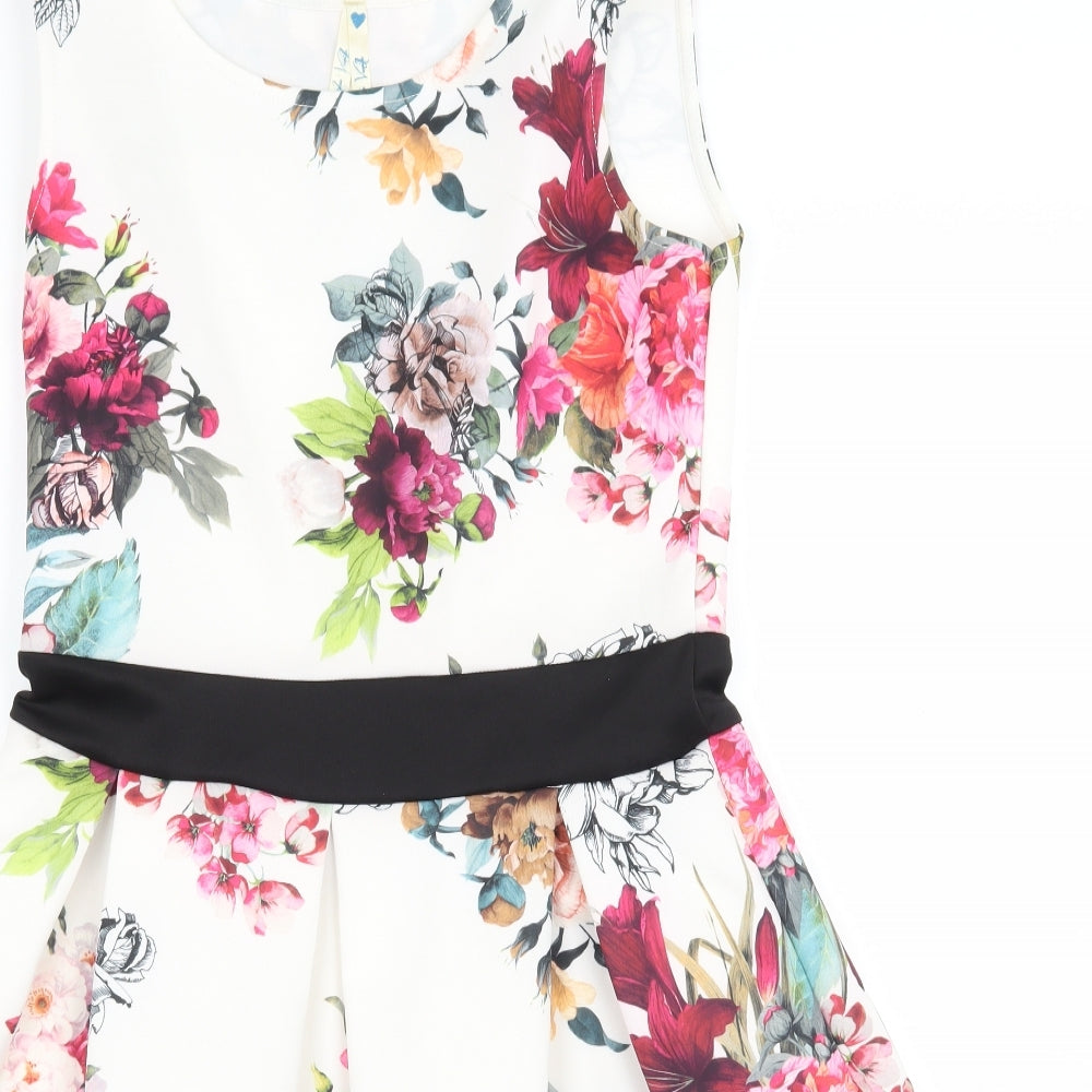 Blue vanilla Womens White Floral Rayon A-Line  Size M