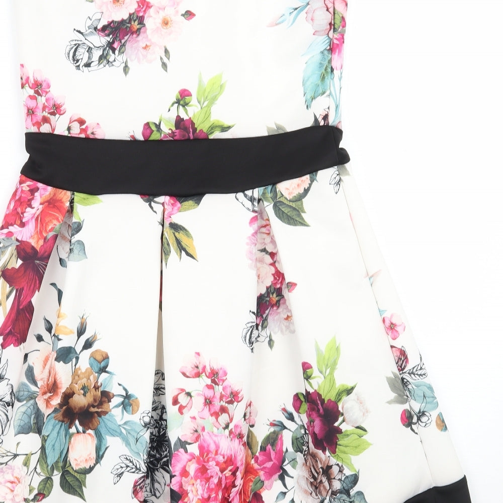 Blue vanilla Womens White Floral Rayon A-Line  Size M