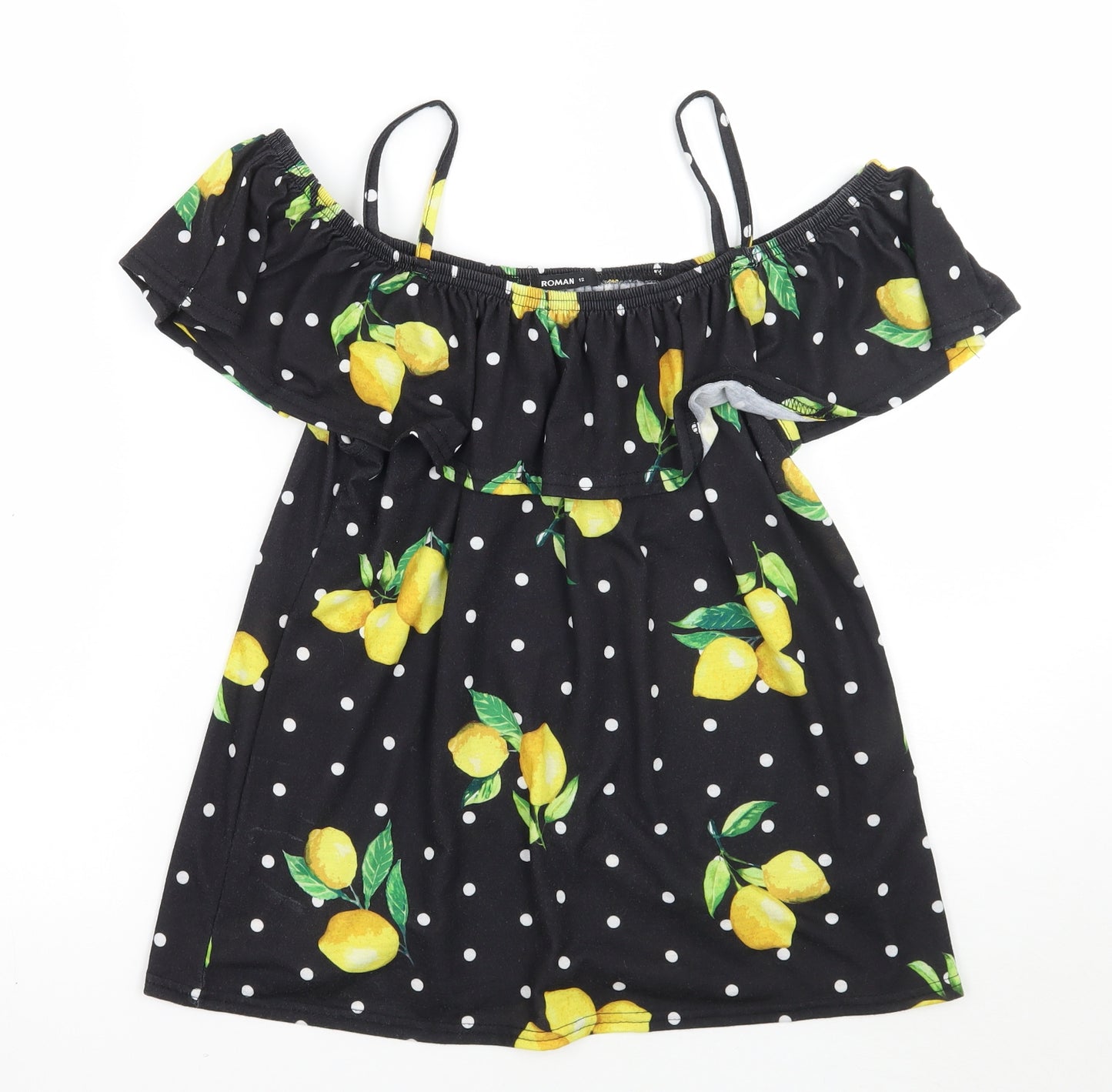 Roman Womens Black Polka Dot  Basic T-Shirt Size 12