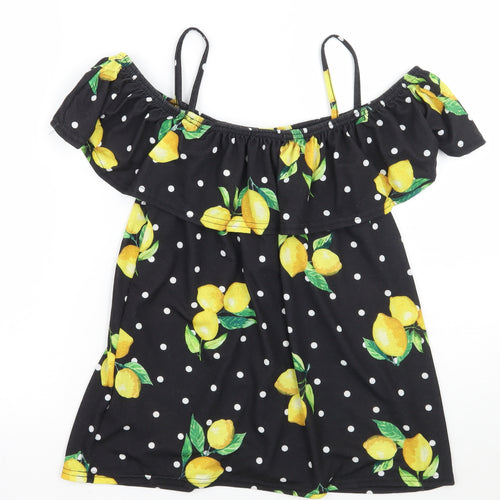Roman Womens Black Polka Dot  Basic T-Shirt Size 12