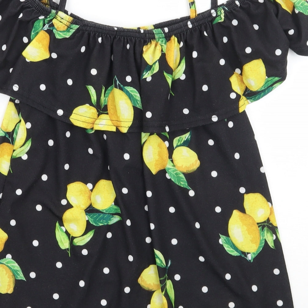 Roman Womens Black Polka Dot  Basic T-Shirt Size 12