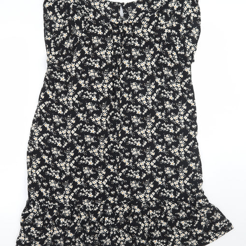George Womens Black Floral  A-Line  Size 12